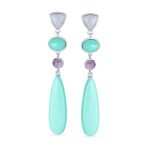 Unique Boho Geometric Dangle Gemstone Earrings in Silver with Turquoise Accents - Image 2