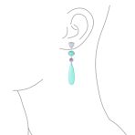 Unique Boho Geometric Dangle Gemstone Earrings in Silver with Turquoise Accents - Image 3