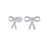 Delicate Vintage Style Ribbon Pave CZ Bow Stud Earrings in Sterling Silver