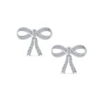 Set of 2 Vintage Ribbon Pave CZ Bow Stud Earrings Gold Plated Sterling Silver - Image 2