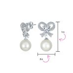 Victorian Dangle Chandelier Earrings with CZ Pearl and Bow Design Silver Plated - Image 4