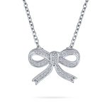 Bridal Necklace Sterling Silver CZ Ribbon Bow Pendant Romantic Holiday Gift