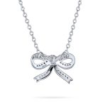 Bridal Necklace Sterling Silver CZ Ribbon Bow Pendant Romantic Holiday Gift - Image 2