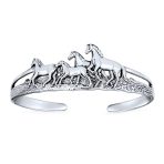 Equestrian Statement Wild Western Running Horses Cuff Bracelet Solid .925 Sterling Silver