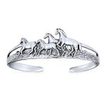 Equestrian Statement Wild Western Running Horses Cuff Bracelet Solid .925 Sterling Silver
