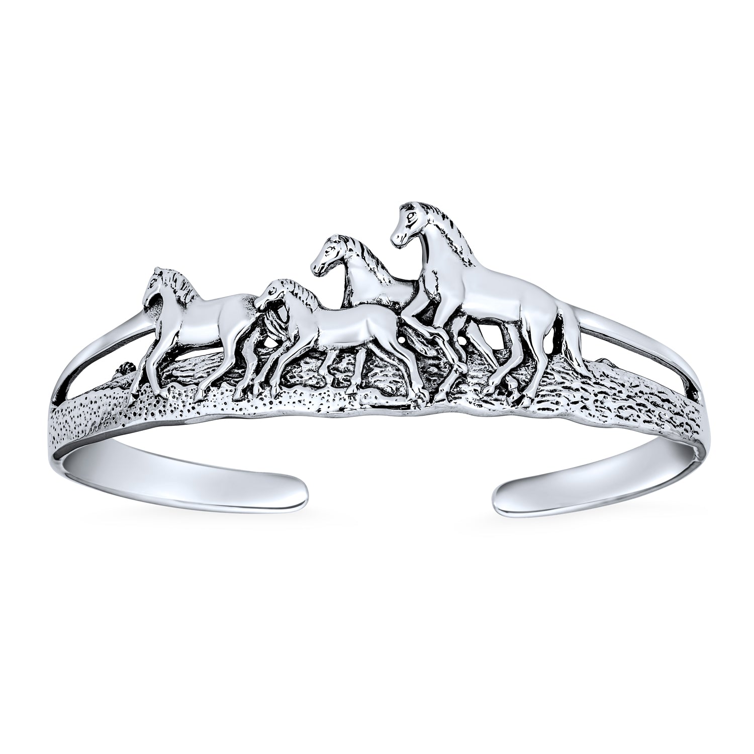 bracelet-925-sterling-silver-riding-horses-cuff_1 Equestrian Statement Wild Western Running Horses Cuff Bracelet Solid .925 Sterling Silver - Image 1