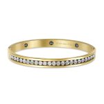 Channel Set White CZ Stackable Bangle Bracelet Gold Plated Stainless Steel