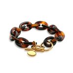 Brown Golden Acrylic Leopard Tortoise Shell Link Bracelet