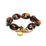 Brown Golden Acrylic Leopard Tortoise Shell Link Bracelet