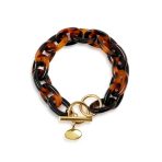 Brown Golden Acrylic Leopard Tortoise Shell Link Bracelet - Image 2