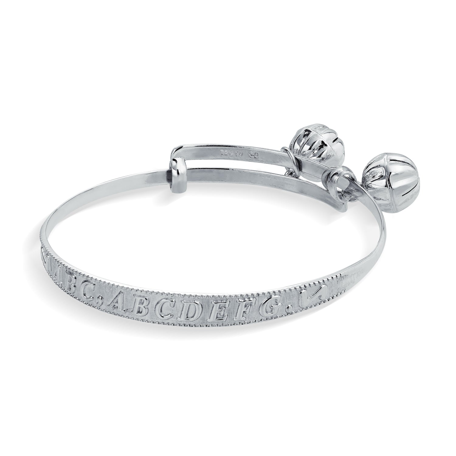 bracelet-charm-abc-silver-baby-m1234_3 Jingle Bells ABC Numbers Butterfly Bangle Bracelet 6.5" Sterling Silver - Image 1