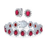 Estate Jewelry Vintage Style CZ Sapphire Ruby Statement Bracelet & Earrings Set - Image 2