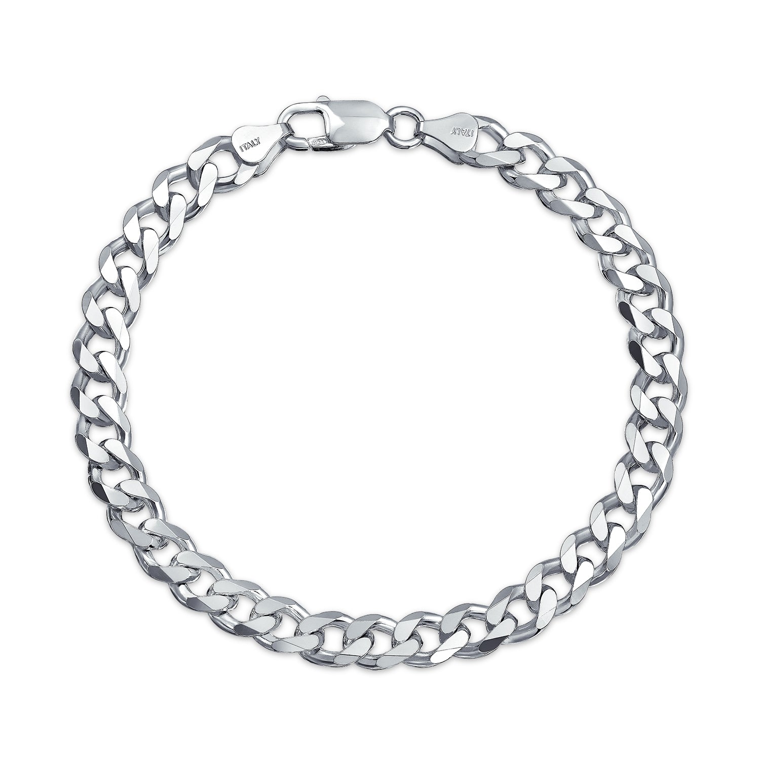 bracelet-mens-curb-link-silver_mbcb1266-az_1_e1679618-1e2f-4a8d-a118-5529177251c8 Thick Chain Link Bracelet Sterling Silver 8-9 Inch Italy - Image 1
