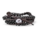 Unisex Wrap Bracelet Two Tone Multi Strand with Tiger Eye & Black Onyx Beads