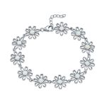 White Created Opal Multi Daisy Charms Sation Link Bracelet Sterling Silver 7.5 Inch