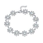 White Created Opal Multi Daisy Charms Sation Link Bracelet Sterling Silver 7.5 Inch