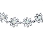 White Created Opal Multi Daisy Charms Sation Link Bracelet Sterling Silver 7.5 Inch - Image 2