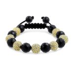 Black Gold Tone Pave Crystal Ball Strand Bracelet Black Cord
