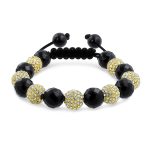 Black Gold Tone Pave Crystal Ball Strand Bracelet Black Cord