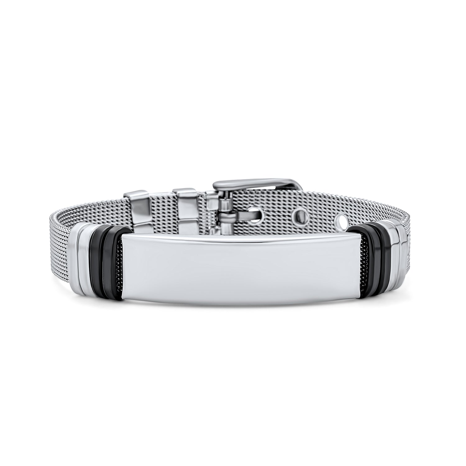 bracelet-silver-engravable-id-mesh_sgd-ms007_2 Identification Bracelet with Adjustable Belt Buckle Bracelet Stainless Steel - Image 1