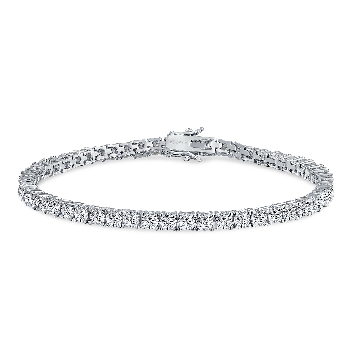 bracelet-silver-thin-prong-tennis_mmgprinctennbrac-az_1 3MM CZ Solitaire Tennis Anklet Bracelet Silver Plated 9 Inch - Image 1