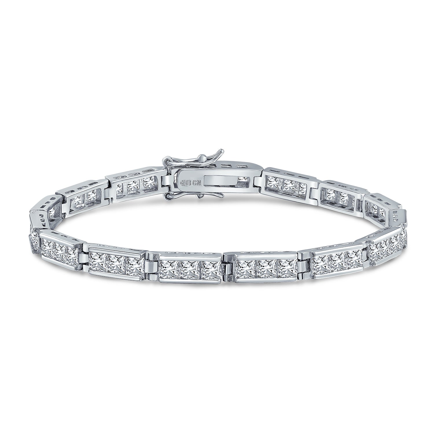 bracelet-tennis-bridal-past-future_mb-5189-az_1 Cubic Zirconia Princess Cut CZ Tennis Bracelet for Bridal and Prom Events - Image 1