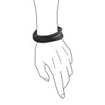 Black Leather Cuff Bracelet Stainless Hook Clasp Double Wrap - Image 2