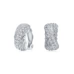 Fashion Criss Cross Twisted Pave Crystal Dome Hoop Clip On Earrings Non Pierced