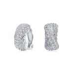 Fashion Criss Cross Twisted Pave Crystal Dome Hoop Clip On Earrings Non Pierced