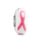 Set of 3 Glass Charm Bead Pink Ribbon Breast Cancer Survivor Murano for Bracelet - Image 2