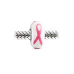 Set of 3 Glass Charm Bead Pink Ribbon Breast Cancer Survivor Murano for Bracelet - Image 3
