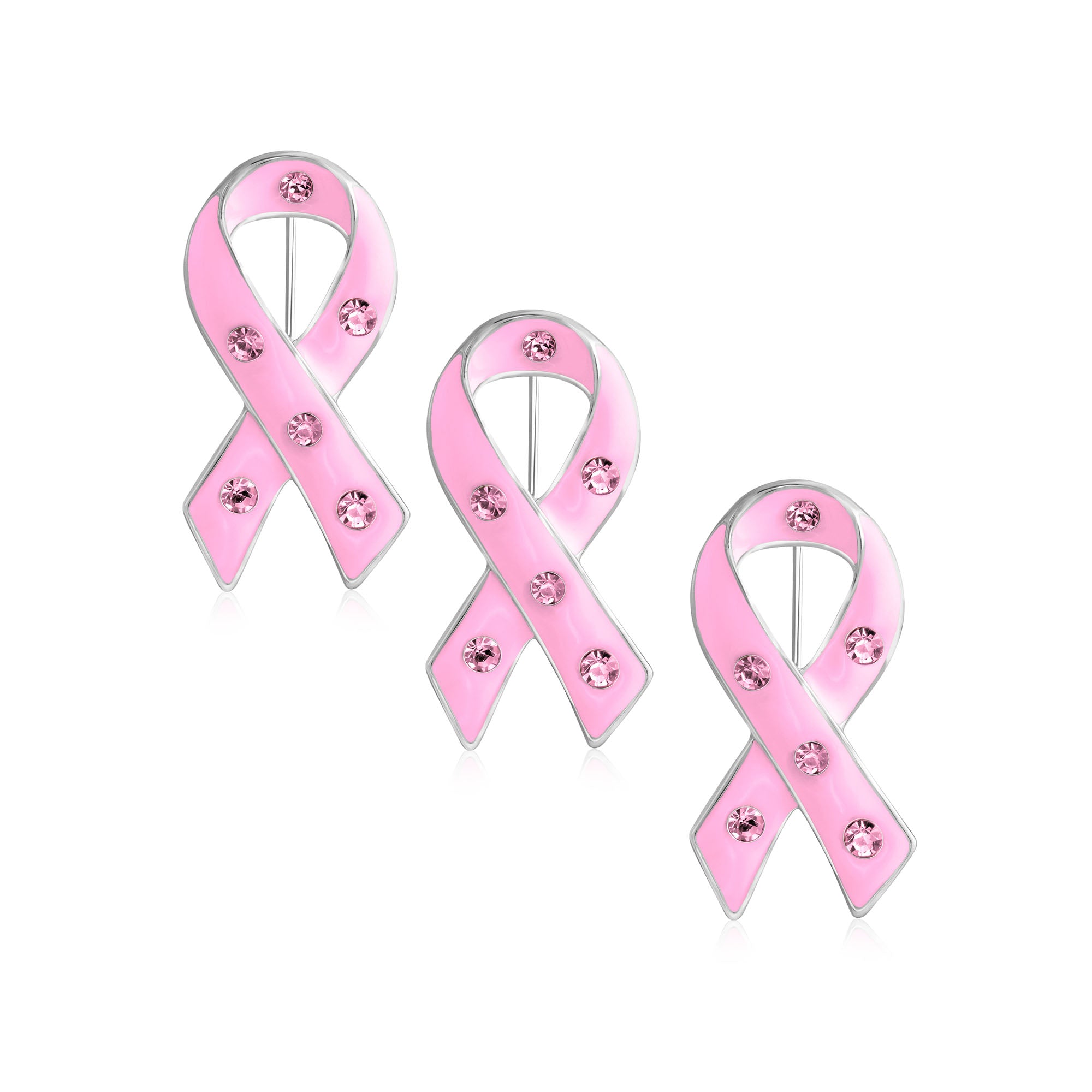 breast-cancer-awareness-gold-plated-rhinestone-pink-ribbon-pink_ab-10141-3set Set of 3 Crystal Ribbon Breast Cancer Survivor Brooch Pin - Image 1