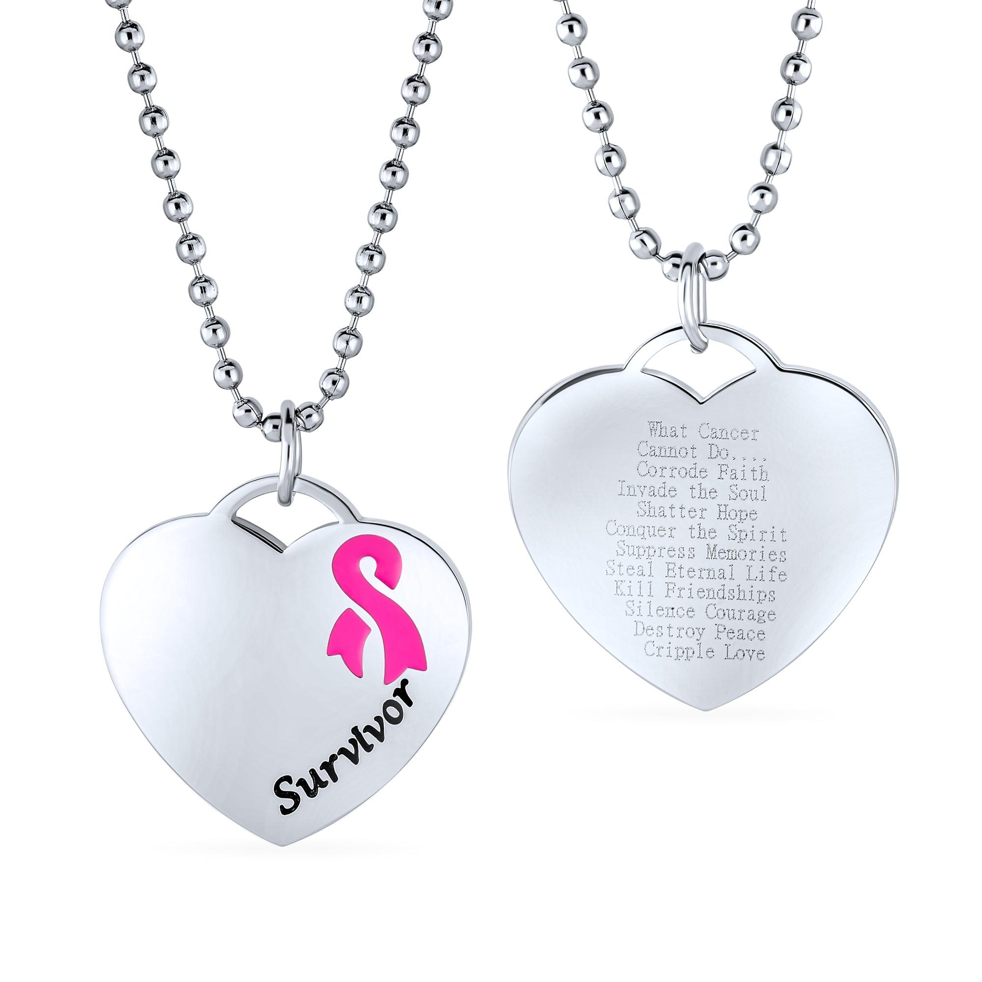 breast-cancer-pendant-silver-stainless-steel-heart-pendant_sgd-lsa1205-txt_1 Heart Pink Ribbon Breast Cancer Survivor Pendant Necklace Silver Stainless Steel - Image 1