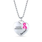 Heart Pink Ribbon Breast Cancer Survivor Pendant Necklace Silver Stainless Steel - Image 2