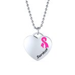 Heart Pink Ribbon Breast Cancer Survivor Pendant Necklace Silver Stainless Steel - Image 3