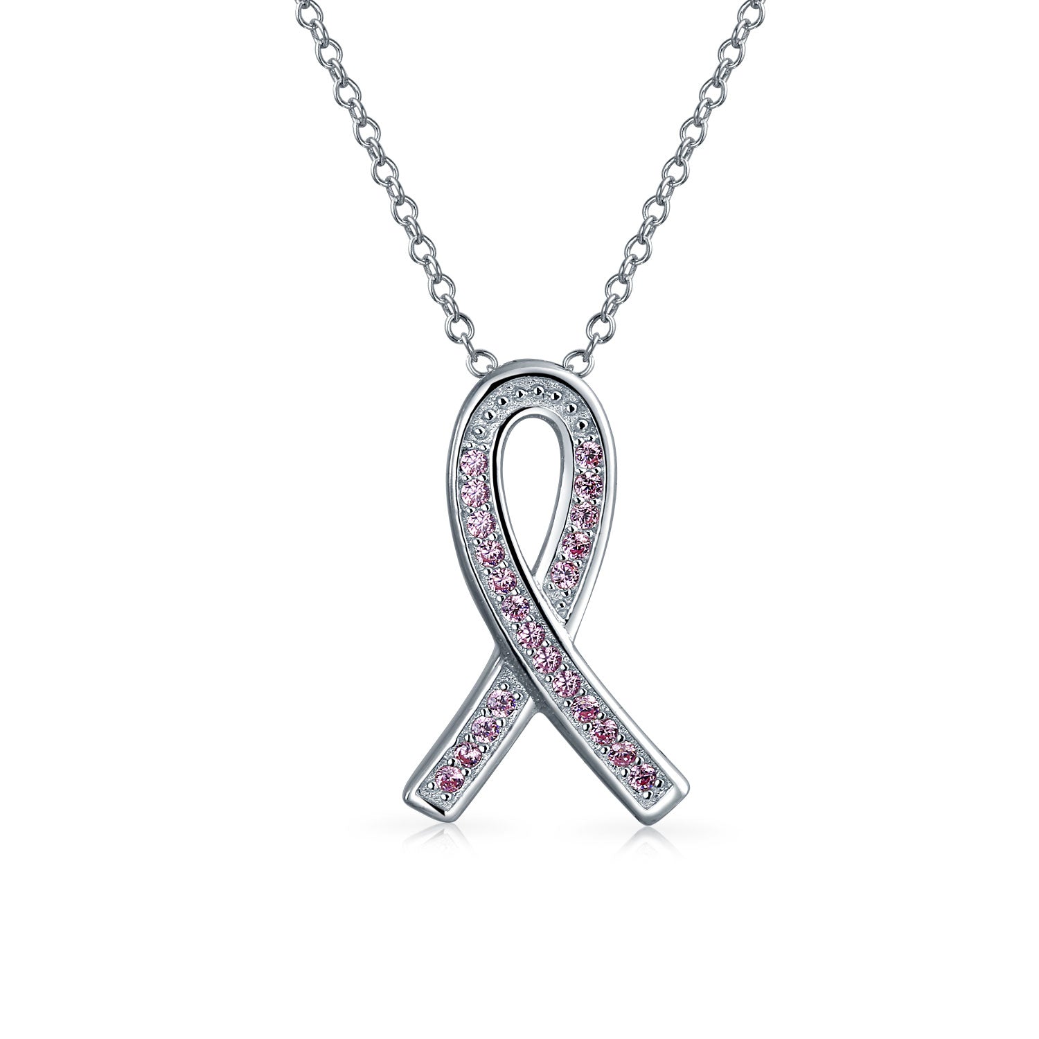 breast-cancer-survivor-pendant-silver-st-sc0364 Delicate Pink CZ Ribbon Breast Cancer Survivor Pendant Necklace Sterling Silver - Image 1