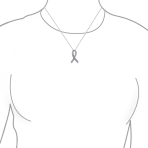 Delicate Pink CZ Ribbon Breast Cancer Survivor Pendant Necklace Sterling Silver - Image 2