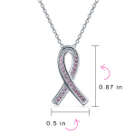 Delicate Pink CZ Ribbon Breast Cancer Survivor Pendant Necklace Sterling Silver - Image 3
