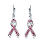 Crystal Pink Breast Cancer Awareness Support Earrings Silver Plated - Image 2