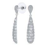 Bridal Cubic Zirconia Pave CZ Elongated Teardrop Statement Chandelier Earrings Silver Plated