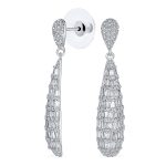 Bridal Cubic Zirconia Pave CZ Elongated Teardrop Statement Chandelier Earrings Silver Plated