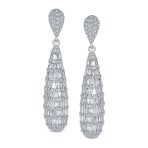 Bridal Cubic Zirconia Pave CZ Elongated Teardrop Statement Chandelier Earrings Silver Plated - Image 2