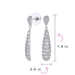 Bridal Cubic Zirconia Pave CZ Elongated Teardrop Statement Chandelier Earrings Silver Plated - Image 4