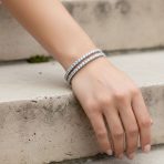 Set of 2 CZ Princess Cut Eternity Tennis Stackable Bangle Bracelet Silver Plated - Image 2