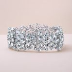 Bridal Special Occasion Jewelry Multi Row Cluster Design Cubic Zirconia CZ Wide Statement Bracelet - Image 5