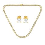 Princess Cut CZ Tennis Necklace & 1CT Solitaire Stud Earrings Set Gold Plated