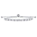 Bridal Oval Cut CZ Cubic Zirconia Tennis Bolo Bracelet .925 Sterling Silver Adjustable Slide