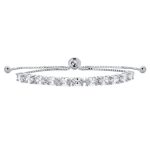 Bridal Oval Cut CZ Cubic Zirconia Tennis Bolo Bracelet .925 Sterling Silver Adjustable Slide