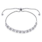 Bridal Oval Cut CZ Cubic Zirconia Tennis Bolo Bracelet .925 Sterling Silver Adjustable Slide - Image 2