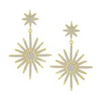 Classic Bridal Dangle Chandelier Earrings CZ Starburst Gold for Wedding Prom - Image 2